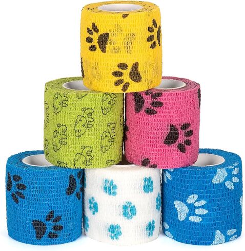 Pet Vet Wrap for Dogs Self Adhesive Bandage Wrap for Horse Cat Wound Care Cohesive Bandages Self Adherent Elastic Bandage Sports Tapes First Aid Tape 6 Rolls 2 inch in Kuwait