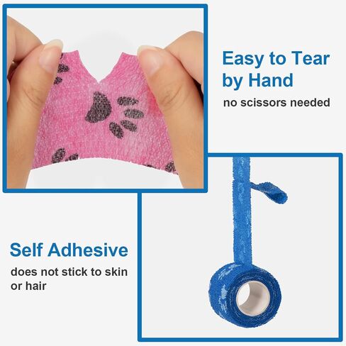 Pet Vet Wrap for Dogs Self Adhesive Bandage Wrap for Horse Cat Wound Care Cohesive Bandages Self Adherent Elastic Bandage Sports Tapes First Aid Tape 6 Rolls 2 inch in Kuwait