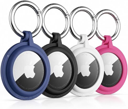 PZOZ (4 Pack) AirTag Case Keychain Built-in Screen Protector Holder Compatible with Apple AirTag, Hard Plastic Waterproof Anti-Lost Cover Accessories, Finder for Kids Dog Collar Keys Ring(Multi-Color) in Kuwait