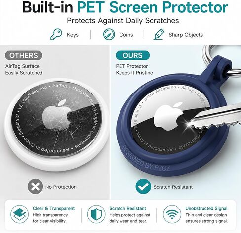PZOZ (4 Pack) AirTag Case Keychain Built-in Screen Protector Holder Compatible with Apple AirTag, Hard Plastic Waterproof Anti-Lost Cover Accessories, Finder for Kids Dog Collar Keys Ring(Multi-Color) in Kuwait