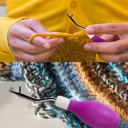 2 Pcs Latch Hook Tool, Silicone Handle Bent Tool 6.7 Inches Latch Hook Crochet Needle for Crochet Rug Carpet Crafts in Saudi Arabia