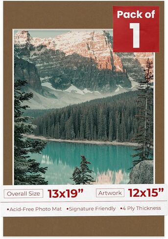 13x19 Mat Bevel Cut for 12x15 Photos - Acid Free Aged Oak Brown Precut Matboard - For Pictures, Photos, Framing - 4-ply Thickness in Kuwait