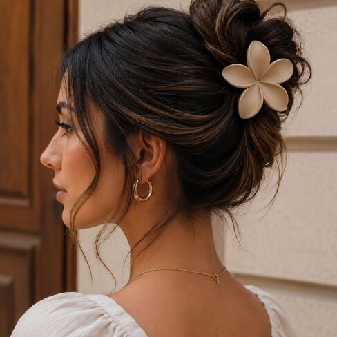 Nonslip Matte Flower Hair Claw Clips - Aesthetic Plumeria Accessories for Women with Thick or Thin Hair in Kuwait