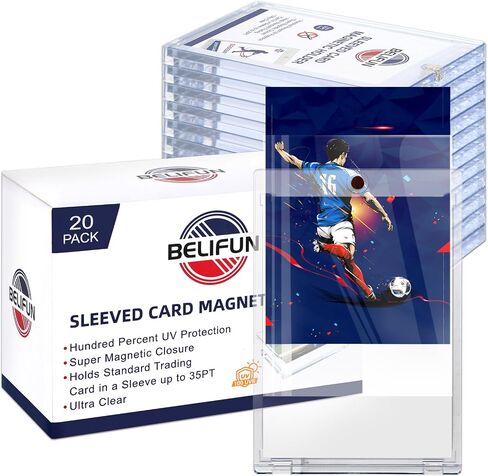 20-Pack One Touch Sleeved-Card Magnetic-Holders - 35PT Trading Card Holders, UV Protection Clear Acrylic Card Cases, Magnet Case Protectors for Game Cards, Baseball Cards, Sports Cards, Standard Cards in Kuwait