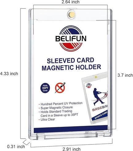 20-Pack One Touch Sleeved-Card Magnetic-Holders - 35PT Trading Card Holders, UV Protection Clear Acrylic Card Cases, Magnet Case Protectors for Game Cards, Baseball Cards, Sports Cards, Standard Cards in Kuwait
