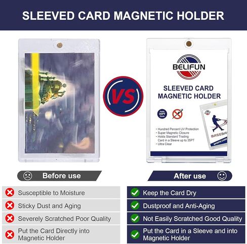 20-Pack One Touch Sleeved-Card Magnetic-Holders - 35PT Trading Card Holders, UV Protection Clear Acrylic Card Cases, Magnet Case Protectors for Game Cards, Baseball Cards, Sports Cards, Standard Cards in Kuwait