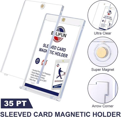 20-Pack One Touch Sleeved-Card Magnetic-Holders - 35PT Trading Card Holders, UV Protection Clear Acrylic Card Cases, Magnet Case Protectors for Game Cards, Baseball Cards, Sports Cards, Standard Cards in Kuwait
