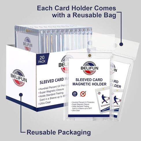 20-Pack One Touch Sleeved-Card Magnetic-Holders - 35PT Trading Card Holders, UV Protection Clear Acrylic Card Cases, Magnet Case Protectors for Game Cards, Baseball Cards, Sports Cards, Standard Cards in Kuwait