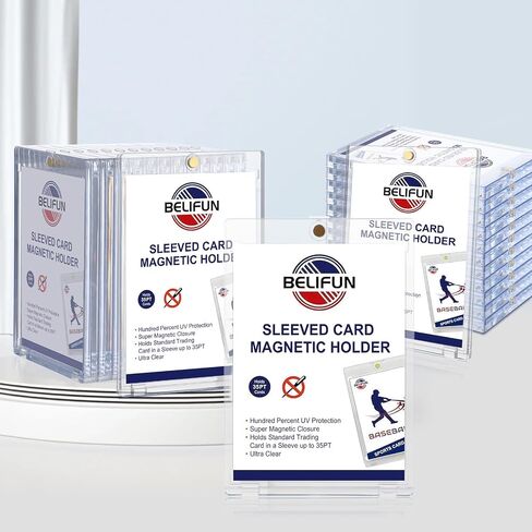20-Pack One Touch Sleeved-Card Magnetic-Holders - 35PT Trading Card Holders, UV Protection Clear Acrylic Card Cases, Magnet Case Protectors for Game Cards, Baseball Cards, Sports Cards, Standard Cards in Kuwait