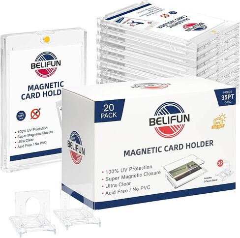 20-Pack One Touch Sleeved-Card Magnetic-Holders - 35PT Trading Card Holders, UV Protection Clear Acrylic Card Cases, Magnet Case Protectors for Game Cards, Baseball Cards, Sports Cards, Standard Cards in Kuwait
