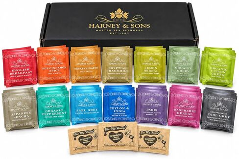 مجموعة أكياس الشاي المتنوعة من Harney & Sons، 42 قطعة مع عبوات كريستال العسل، رائعة لهدايا أعياد الميلاد والمضيفة وزملاء العمل in Kuwait