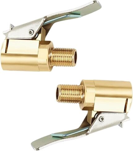PSLER Air Chuck 2PCS Brass Tire Chuck 1/4" FNPT Heavy Duty Closed Flow Lock N Flate Air Chuck with Male Quick Plugs for Most Vehicles Air Nozzle Tire Inflator Air Pump Compressor Accessories in Kuwait