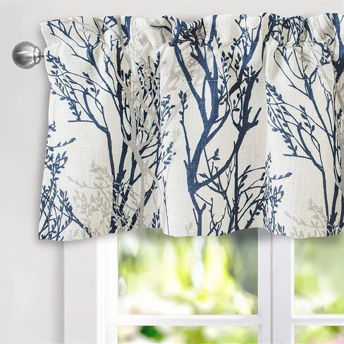 DriftAway Tree Branch Linen Lined Valance Double Layer Thermal Insulated Room Darkening Blackout 3 Inch Rod Pocket Short Window Tie Up Curtain for Living Room Bathroom 45 Inch by 63 Inch Gray in Saudi Arabia