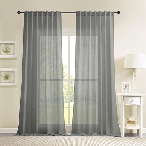 100% Blackout Curtains 45 Inches Long, Linen Thermal Insulated Curtains & Drapes for Bedroom/Living Room, Rod Pocket/Back Tab/Hook Belt/Ring Clips (2 Panels, W50 x L45, Charcoal Grey) in Kuwait