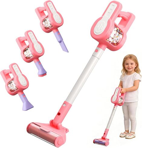 Kids Vacuum Toy, 4 in 1 Toddler Vacuum Cleaner, Role Play STEM Educational for Girl Boy 3 4 Year Old(Pink) in Kuwait