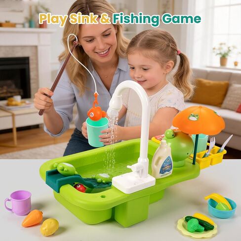 Play Sink with Running Water,Indoor & Outdoor Kids Play Water Toy with Upgraded Electric Faucet,Water Table Accessories for Toddlers,Floating Fishing Water Toys,Pretend Play Dishwasher for Kids in Kuwait