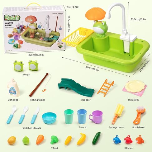 Play Sink with Running Water,Indoor & Outdoor Kids Play Water Toy with Upgraded Electric Faucet,Water Table Accessories for Toddlers,Floating Fishing Water Toys,Pretend Play Dishwasher for Kids in Kuwait