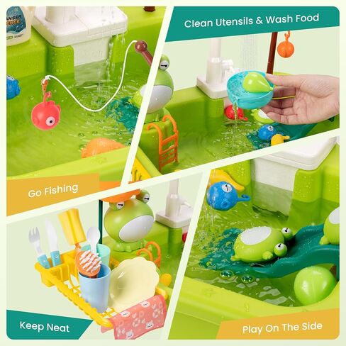 Play Sink with Running Water,Indoor & Outdoor Kids Play Water Toy with Upgraded Electric Faucet,Water Table Accessories for Toddlers,Floating Fishing Water Toys,Pretend Play Dishwasher for Kids in Kuwait