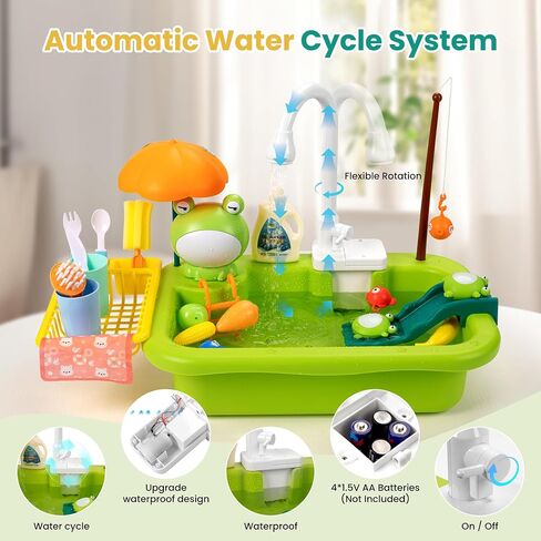 Play Sink with Running Water,Indoor & Outdoor Kids Play Water Toy with Upgraded Electric Faucet,Water Table Accessories for Toddlers,Floating Fishing Water Toys,Pretend Play Dishwasher for Kids in Kuwait