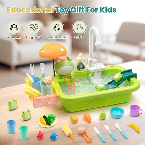 Play Sink with Running Water,Indoor & Outdoor Kids Play Water Toy with Upgraded Electric Faucet,Water Table Accessories for Toddlers,Floating Fishing Water Toys,Pretend Play Dishwasher for Kids in Kuwait