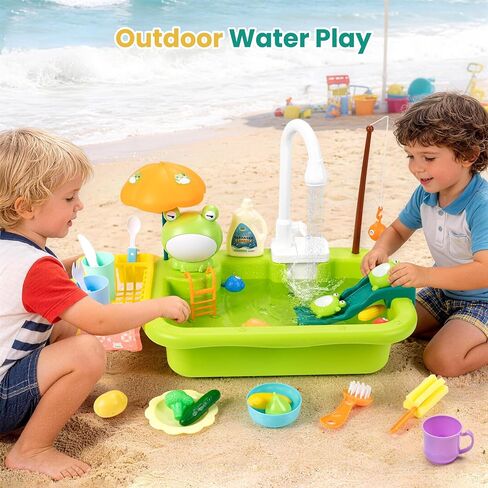 Play Sink with Running Water,Indoor & Outdoor Kids Play Water Toy with Upgraded Electric Faucet,Water Table Accessories for Toddlers,Floating Fishing Water Toys,Pretend Play Dishwasher for Kids in Kuwait