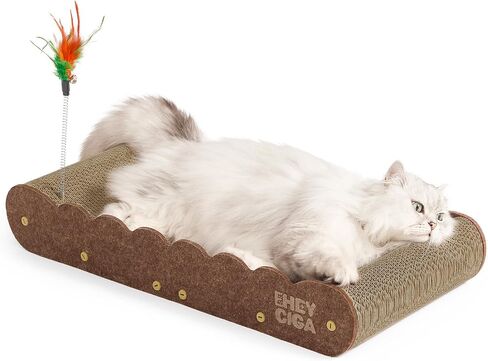 EHEYCIGA 26" Large Cardboard Cat Scratcher Bed with 2 Cat Toys, Brown in Saudi Arabia
