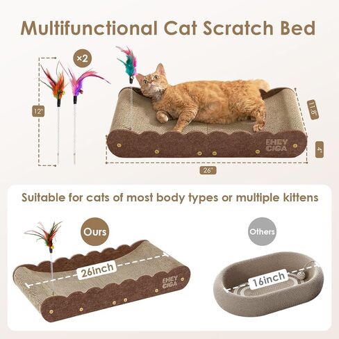 EHEYCIGA 26" Large Cardboard Cat Scratcher Bed with 2 Cat Toys, Brown in Saudi Arabia