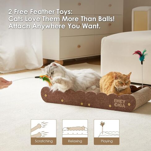 EHEYCIGA 26" Large Cardboard Cat Scratcher Bed with 2 Cat Toys, Brown in Saudi Arabia