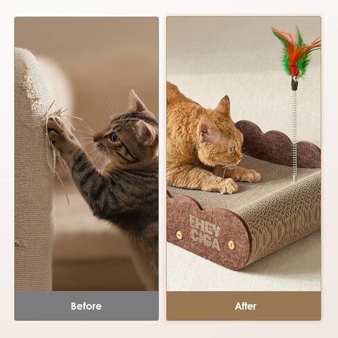 EHEYCIGA 26" Large Cardboard Cat Scratcher Bed with 2 Cat Toys, Brown in Saudi Arabia