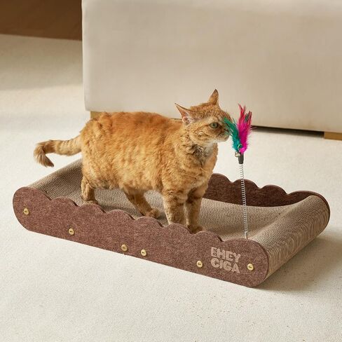 EHEYCIGA 26" Large Cardboard Cat Scratcher Bed with 2 Cat Toys, Brown in Saudi Arabia