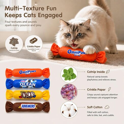 Gochanmon Cat Toys Candy Pillows,4 Pack, Catnip Inside,Soft and Durable Kick Sticks with Crinkle Sound, Interactive Indoor Kitten Play and Exercise Toy 7.9 Inches in Kuwait