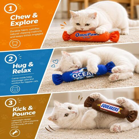 Gochanmon Cat Toys Candy Pillows,4 Pack, Catnip Inside,Soft and Durable Kick Sticks with Crinkle Sound, Interactive Indoor Kitten Play and Exercise Toy 7.9 Inches in Kuwait