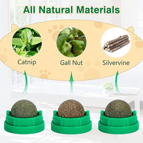3 Pack Catnip Balls, Catnip Ball for Cats Wall, Edible Kitty Toys for Cats Lick, Safe Healthy Kitten Chew Toys, Teeth Cleaning Dental Cat Toys, Cat Wall Treats (1, Green) in Saudi Arabia
