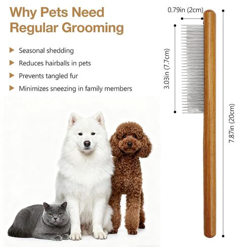Solid Wood Pet Comb – Fine-Tooth Grooming Tool for Dogs, Cats, and Rabbits, Comfortable Grip and Safe for Skin in Saudi Arabia