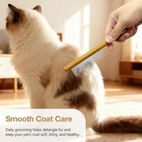 Solid Wood Pet Comb – Fine-Tooth Grooming Tool for Dogs, Cats, and Rabbits, Comfortable Grip and Safe for Skin in Saudi Arabia