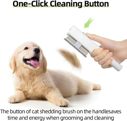 Marchul 2Pcs Pet Comb Flea Comb Set for Cats Dogs, Cat Grooming Brush with Release Button and Stainless Steel Round Teeth, Self-Cleaning Dog Combs for Removing Pet Hair, Knots & Loose Fur, White in Kuwait