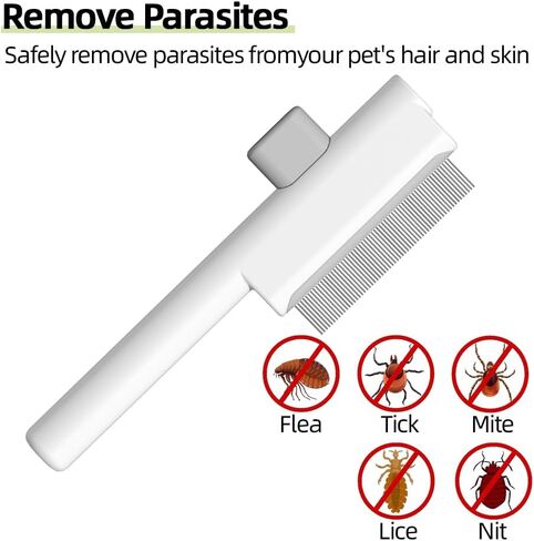 Marchul 2Pcs Pet Comb Flea Comb Set for Cats Dogs, Cat Grooming Brush with Release Button and Stainless Steel Round Teeth, Self-Cleaning Dog Combs for Removing Pet Hair, Knots & Loose Fur, White in Kuwait