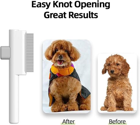 Marchul 2Pcs Pet Comb Flea Comb Set for Cats Dogs, Cat Grooming Brush with Release Button and Stainless Steel Round Teeth, Self-Cleaning Dog Combs for Removing Pet Hair, Knots & Loose Fur, White in Kuwait