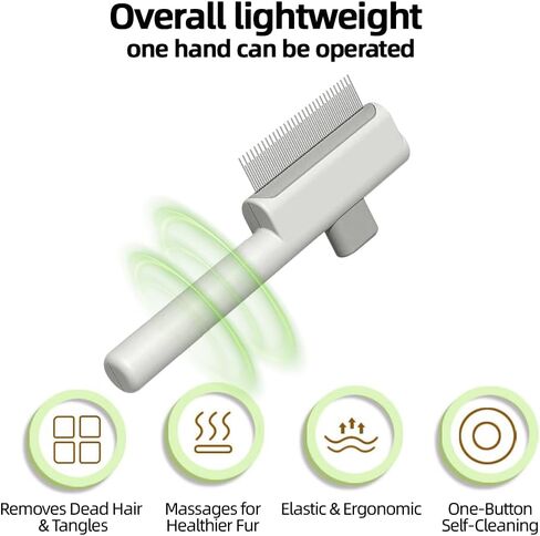 Marchul 2Pcs Pet Comb Flea Comb Set for Cats Dogs, Cat Grooming Brush with Release Button and Stainless Steel Round Teeth, Self-Cleaning Dog Combs for Removing Pet Hair, Knots & Loose Fur, White in Kuwait