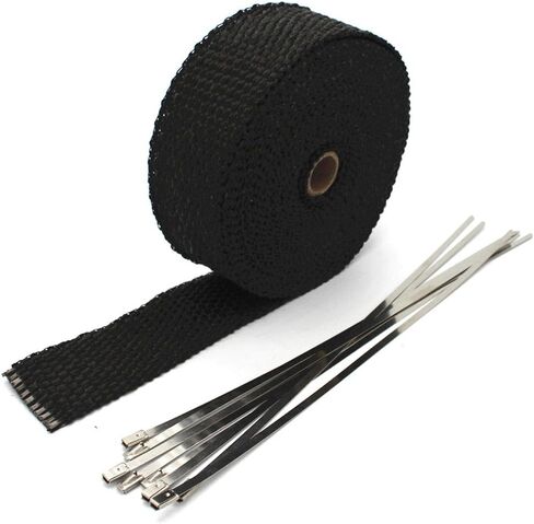 ESUPPORT 1" X 16' Fiberglass Roll Titanium Racing Exhaust Header Pipe Wrap Heat Shield Tape 6 Stainless Steel Ties Car Motorcycle in Kuwait