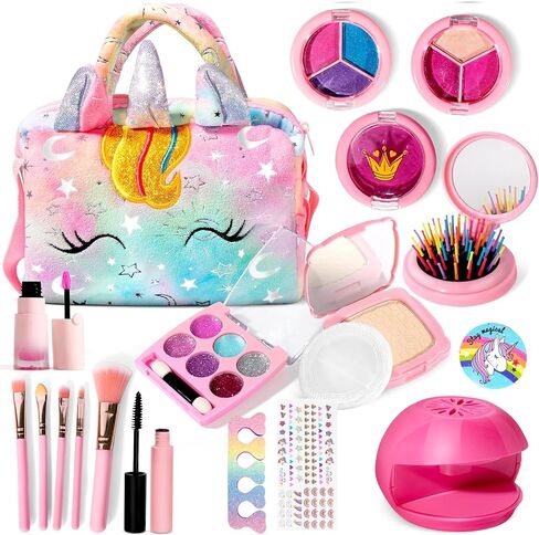 ULOVEME Talc-Free Kids Real Makeup Kit for Girls with Fluffy Unicorn Purse in Saudi Arabia