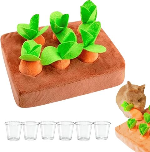 Upgraded Interactive Rabbit Enrichment Toys, Hide and Seek Snuffle Mat with Plush Carrot and Feeder Cups for Boredom & Stimulating, Bunny Puzzle for Puppies, Guinea Pigs, Kitten, Chinchilla (Small) in Saudi Arabia