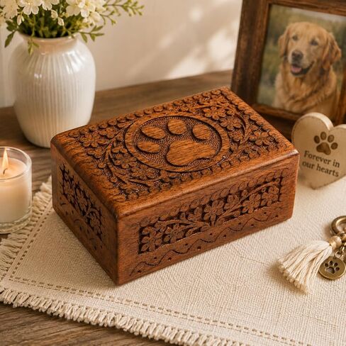Wooden Pet Memorial Keepsake Cremation Urns for Ashes Pet Urn Wood Keepsake Box Urns for Cat Dogs Ashes | Cat Memorials (Paw) in Saudi Arabia