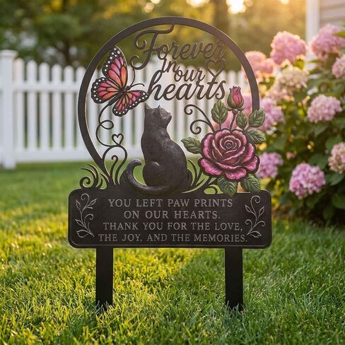 AIM & GGKK Pet Memorial Stake Cat Metal Butterfly Rose Laser-Cut Grave Marker in Saudi Arabia