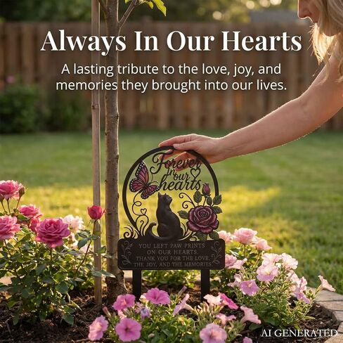 AIM & GGKK Pet Memorial Stake Cat Metal Butterfly Rose Laser-Cut Grave Marker in Saudi Arabia