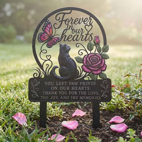 AIM & GGKK Pet Memorial Stake Cat Metal Butterfly Rose Laser-Cut Grave Marker in Saudi Arabia