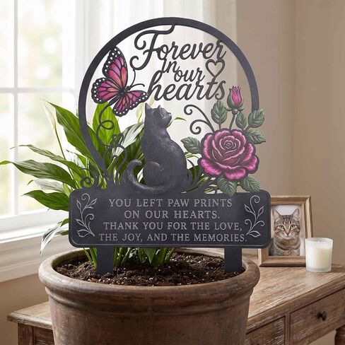 AIM & GGKK Pet Memorial Stake Cat Metal Butterfly Rose Laser-Cut Grave Marker in Saudi Arabia