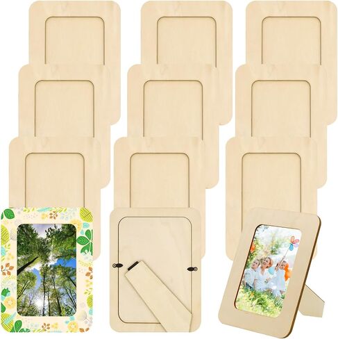 RYKOMO 12 Pieces DIY Wooden Picture Frames, Unfinished Solid Wood Photo Picture Frames for 4 x 6 in Photos, Standing Wooden Picture Frame for DIY Crafts Wood Decorate Gift in Kuwait