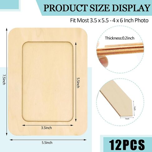 RYKOMO 12 Pieces DIY Wooden Picture Frames, Unfinished Solid Wood Photo Picture Frames for 4 x 6 in Photos, Standing Wooden Picture Frame for DIY Crafts Wood Decorate Gift in Kuwait