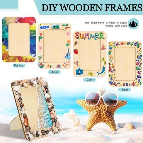 RYKOMO 12 Pieces DIY Wooden Picture Frames, Unfinished Solid Wood Photo Picture Frames for 4 x 6 in Photos, Standing Wooden Picture Frame for DIY Crafts Wood Decorate Gift in Kuwait